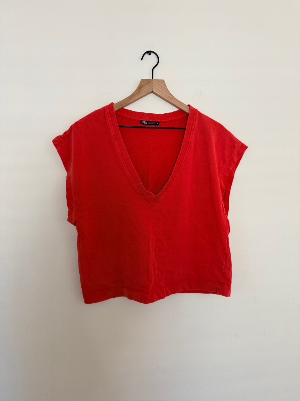 Zara Bright Red V-Neck Boxy Tank Top